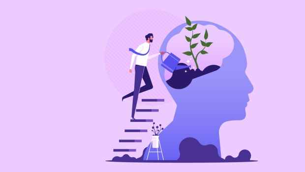 Illustration of person tending a brain garden